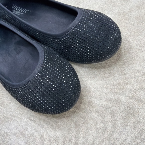 Vionic Willow Ballet Flats Shoes Black Suede Rhinestones Comfort Women Sz 7 EUC - Picture 4 of 11